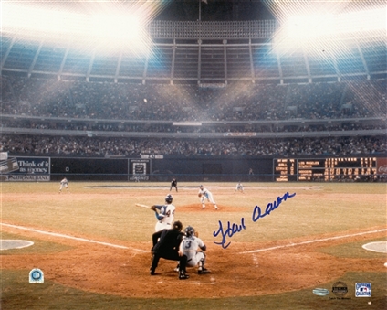 Hank Aaron Signed 16x20 At Bat Photograph (MLB Authenticated & Steiner)